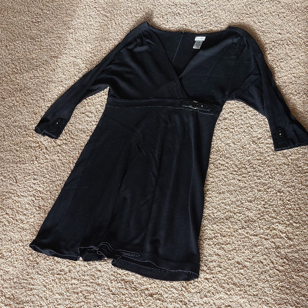 CACHE Black Dress with Leather Accents